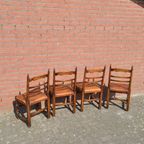 Antieke Stoelen Met Leren Zitting Set Van 4 thumbnail 9