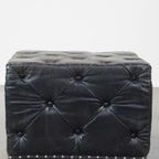 Grote, Luxe, Zwarte Vierkante Chesterfield Hocker/salontafel Gemaakt Van Rundleer thumbnail 4