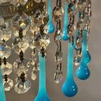 Murano Italiaanse Blauwe Opaline Teardrop Kroonluchter Hanglamp Vintage thumbnail 8