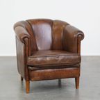 Bijzondere, Karakteristieke En Statige Donkere Schapenleren Clubfauteuil thumbnail 6