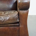 Royale En In Goede Staat Verkerende Donkere Schapenleren Fauteuil/armchair Met Ronde Vormen thumbnail 10