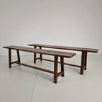 Paar Franse Rustieke Banken Uit De 19e Eeuw - Massief Eiken thumbnail 11