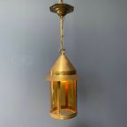 Messing Lantaarn Hanglamp Met Geel Glas thumbnail 3