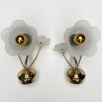Set Van 2 Messing Art Deco Muurlampen Bloem, 1960's thumbnail 8