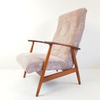 Vintage Fauteuil Roze | Roze Ribstof Nieuw Gestoffeerd Teak thumbnail 3