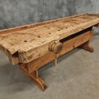 Antieke Werkbank Sidetable Keukeneiland 19E Eeuws 250 Cm thumbnail 13