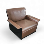 2 X Black Shell & Brown Leather 620 Chair Programme Lounge Chair By Dieter Rams For Vitsoe, 1980s thumbnail 6