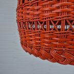 Poolse Vintage Oranje Rieten Lamp. Hanglamp Rotan. thumbnail 8