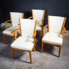 Eikenhouten Stoelen – Wit Vinyl Bekleed – Toegeschreven Aan Pander – 1950 thumbnail 2