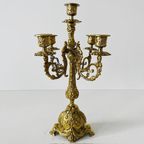 Gotische Messing Candelabra Met Vijf Armen Barok thumbnail 9