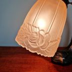 Art Deco Bureaulamp In Metaal En Roze Gesatineerd Glas, 1920-30 thumbnail 7