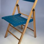 Set Van Twee Vintage Klapstoelen, Groen / Blauwe Zitting. Nederland 1980'S thumbnail 3