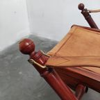 Vintage Faux Bamboo Teak And Leather Safari Folding Chair. thumbnail 7