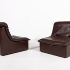 Pair Of Vintage Italian Design Brown Leather Lounge Chairs / Fauteuils , 1980’S thumbnail 5