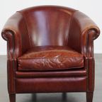Zeer Mooie En Luxe Cognac-kleurige Rundleren Clubfauteuil In Engelse Stijl thumbnail 9