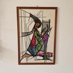 Vintage Borduur Werk Achter Glas Schilderij Jaren 70 thumbnail 7