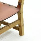 Brutalist Armchair In Pine And Cognac Leather 1960S thumbnail 6