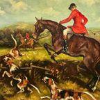 Jl Lecoyer. "Fox Hunt". Groot Formaat Schilderij. thumbnail 4