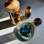 Mid-century Pattern Vetrata Vases And Bowls By Aldo Londi For Bitossi Italy. Black, Blue, Orange thumbnail 8