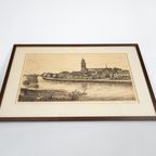 Cornelis Marinus Van Der Woerd (1901-1994) - Ets - Gezicht Op Deventer - 2E Kwart 20E Eeuw thumbnail 2