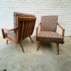 Midcentury, Houten Fauteuil Met Armleuningen, Losse Kussens thumbnail 9
