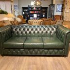 Gave Chesterfield Bankstel 3+2 Zits Bank In Antiek Groen Leer Brand thumbnail 10