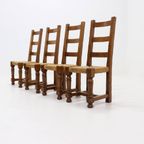 Set Of 4 French Oak And Rush Ladder Back Dining Chairs 1950S thumbnail 3