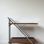 Vintage Mid Century Trolley / Serveerwagen Van Hout En Chroom thumbnail 2