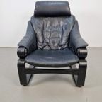 Vintage Fauteuil Skipper Mobler Apollo Deens Zwart Leer '70 thumbnail 4