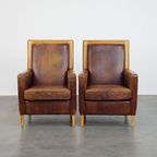 Set Van 2 Mooie En Comfortabele Schapenleren Art Deco Design Fauteuils Met Een Prachtige Kleur thumbnail 13