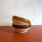 2 X Small Brown Striped Sandstone Grès French Gein Ceramic Bowls Ramekins thumbnail 4