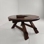 Rustic Oak Brutalist Ronde Koffie Tafel Frankrijk 1960S thumbnail 13