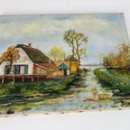 Johannes (Jan) Van Lingen - ( 1903 - 1986) Olieverf Op Doek - 60'S thumbnail 2