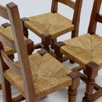 Set Of 4 French Oak And Rush Ladder Back Dining Chairs 1950S thumbnail 8