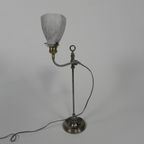 Franse Bureaulamp Met Glazen Kap, Verstelbaar, Jaren 30 thumbnail 9