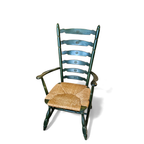 Vintage Transparent Green Wooden Arm Chair / Rush Seat / High Back Ladder Chair thumbnail 15