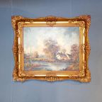 Vintage Waterrijk Landschap Met Boerderij In Lodewijk Xvi L thumbnail 5