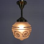 Art Deco Hanglamp Met Glazen Kap, Jaren 30 thumbnail 3