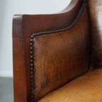 Ranke Schapenleren En Houten Vintage Art Deco Design Armchair In Een Prachtige Warme Cognac Kleur thumbnail 10