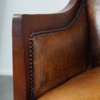 Ranke Schapenleren En Houten Vintage Art Deco Design Armchair In Een Prachtige Warme Cognac Kleur thumbnail 8