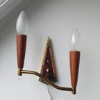Deens Midcentury Wandlampje Van Teak En Messing, thumbnail 6