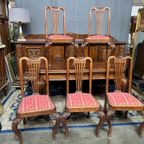 Set - 5 Chippendale Stijl Stoelen. Massief Eiken. thumbnail 2