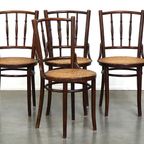 Super Leuke Set Van 4 Originele Antieke Thonet Bistro Stoelen Met Gematte Zittingen thumbnail 4