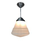 Art Deco Hanglamp Met Geribbelde Witte Bol, Jaren 30 thumbnail 11