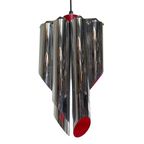 Space Age Design / Pop Art - Chromed And Red Inside - Hanging Pendant - Polished Tubes thumbnail 10