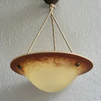 Art Deco Franse Hanglamp Gesigneerd Oranje, Beige Hanglamp thumbnail 3