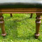 Antieke Eettafel Set Rond, Leren Stoelen Ballon Rug thumbnail 5