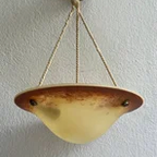 Art Deco Franse Hanglamp Gesigneerd Oranje, Beige Hanglamp thumbnail 2