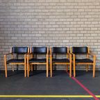 Set Van 4 Vintage Eetkamerstoelen - Ludvik Volak Mid Century Zwart Skai Leer Houten Frame thumbnail 2