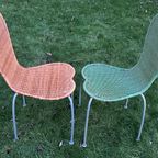 Vintage Set Van Paar ( 2) Rieten Stoelen Groen En Beige In Hart Vorm thumbnail 4